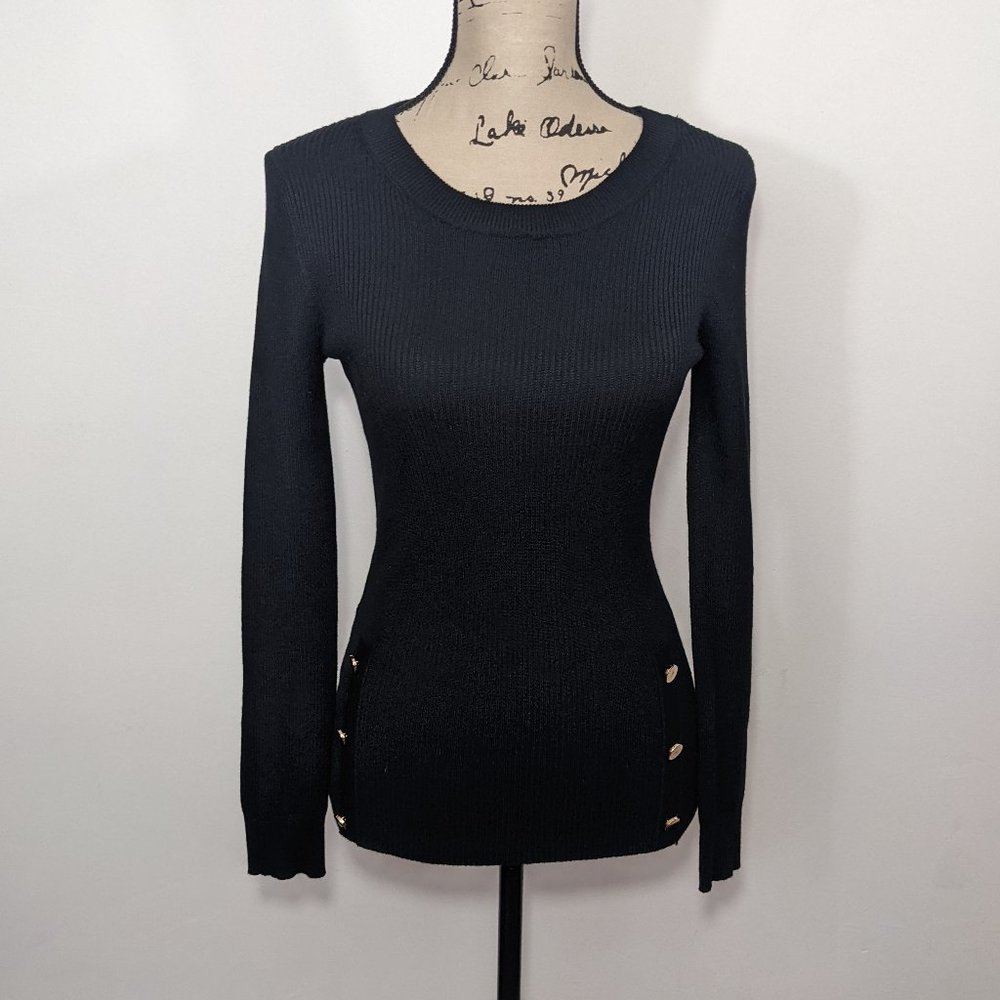 NWT $68 Tahari Women’s Pullover Ribbed Long Sleeve Knit Sweater Black Sz XS